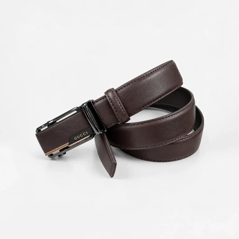 Automatic Ratchet Buckle Genuine Leather Belt for Men — Coffee Tan (Design 37) – view 2
