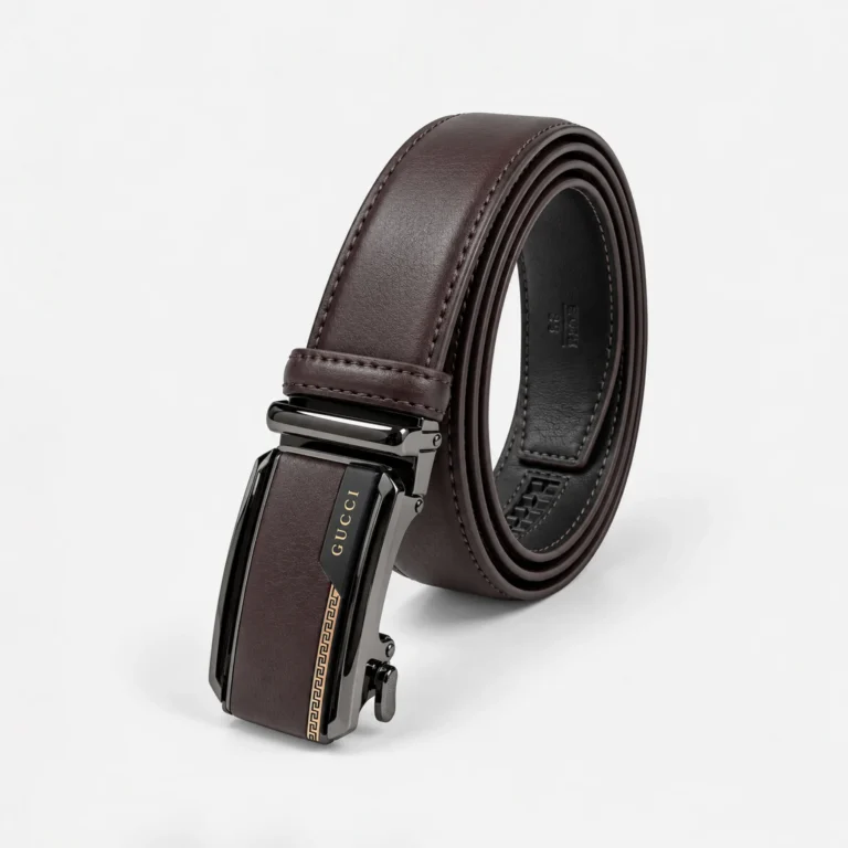 Automatic Ratchet Buckle Genuine Leather Belt for Men — Coffee Tan (Design 37)