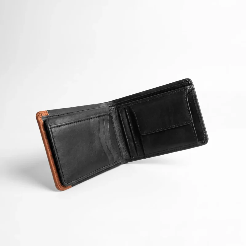 Bifold Genuine Leather Wallet — Black & Tan - Image 2