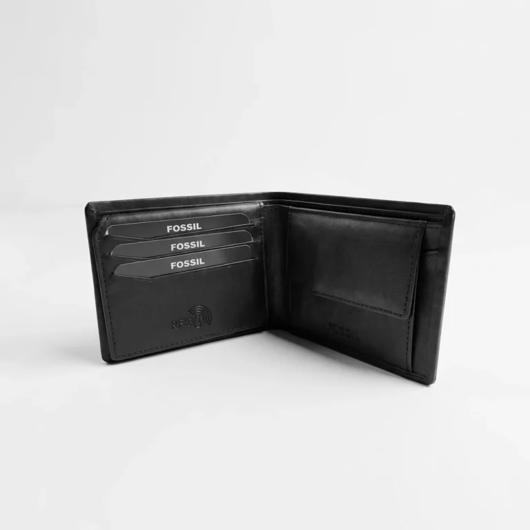 Bifold Genuine Leather Wallet — Black with Snap Coin Pocket - Image 2