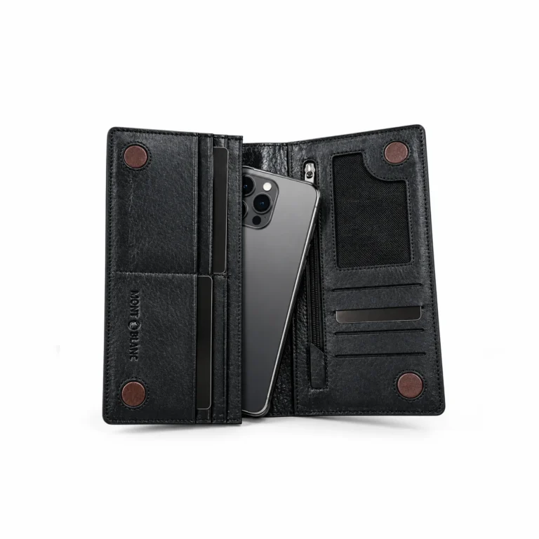 Embossed Leather Long Wallet — Classic Black - Image 2