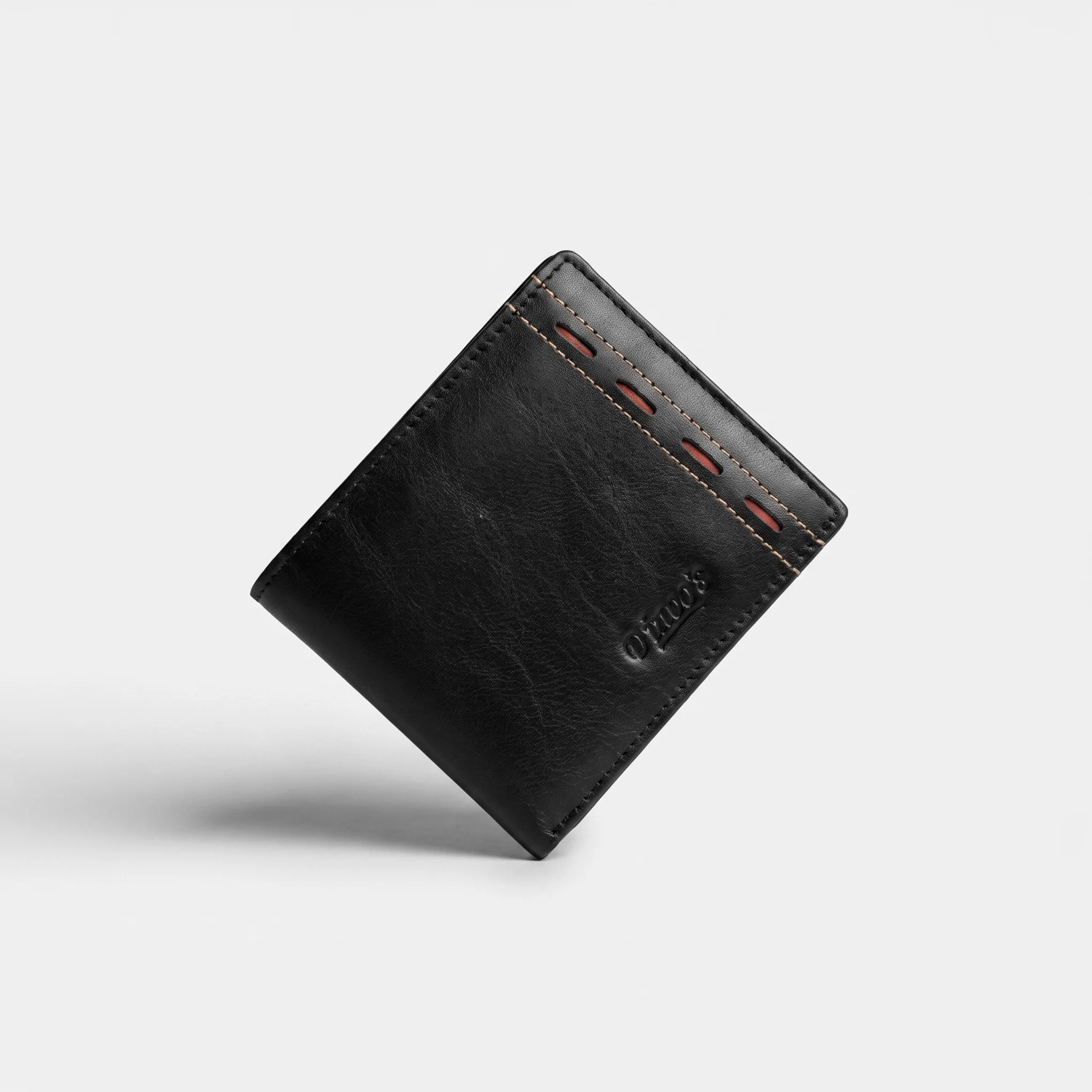 Genuine Leather Bifold Wallet — Black with Contrast Stitch - Image 1 Genuine Leather Bifold Wallet — Black with Contrast Stitch - Image 1
