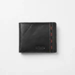 Genuine Leather Bifold Wallet — Black with Contrast Stitch - Image 3