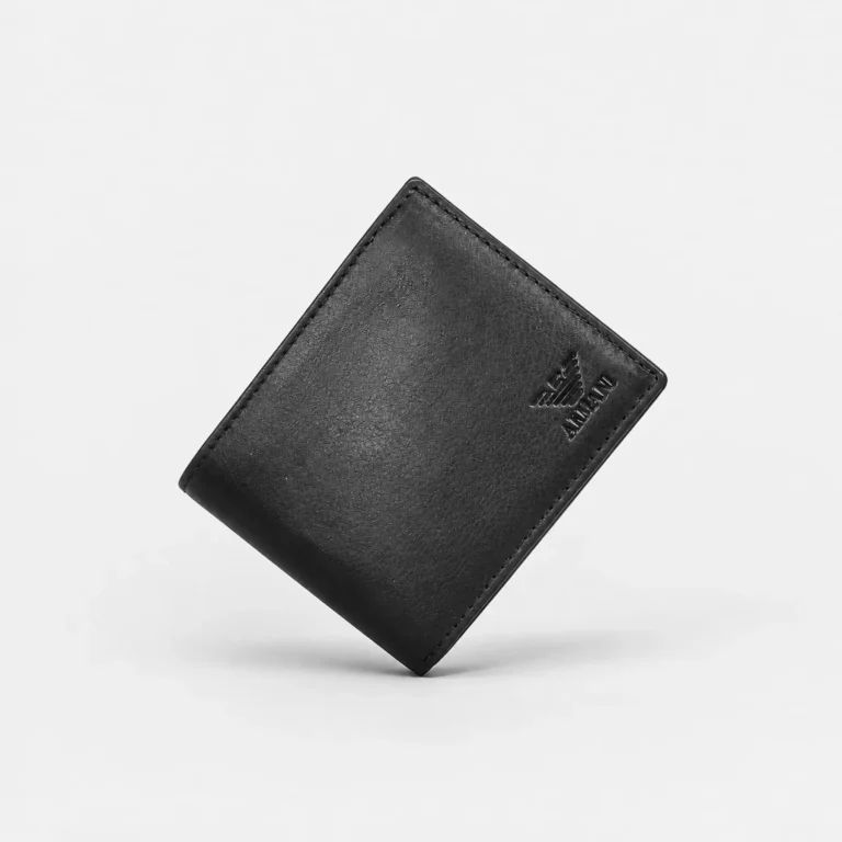 Genuine Leather Bifold Wallet — Black with Embossed Eagle Logo - Image 1
