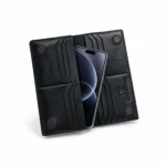 Genuine Leather Long Wallet — Black with Copper Rivets - Image 2