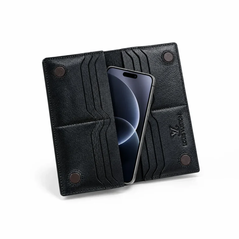 Genuine Leather Long Wallet — Black with Copper Rivets - Image 2