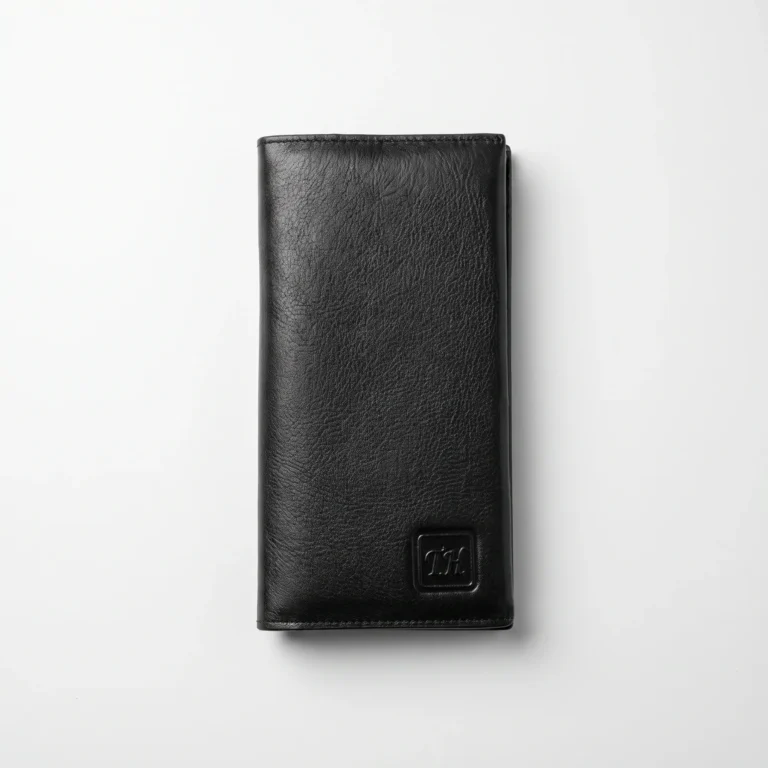 Genuine Leather Long Wallet — Black with Magnetic Snap Closure - Image 1