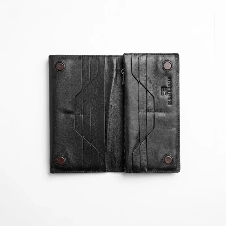 Genuine Leather Long Wallet — Black with Magnetic Snap Closure - Image 2