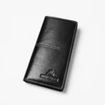 Genuine Leather Long Wallet — Black with Slip Pocket - Image 1