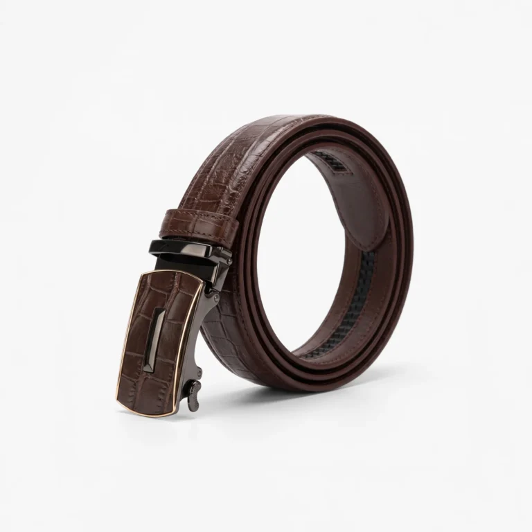 Automatic Ratchet Buckle Genuine Leather Belt for Men — Tan Brown (Design 08)