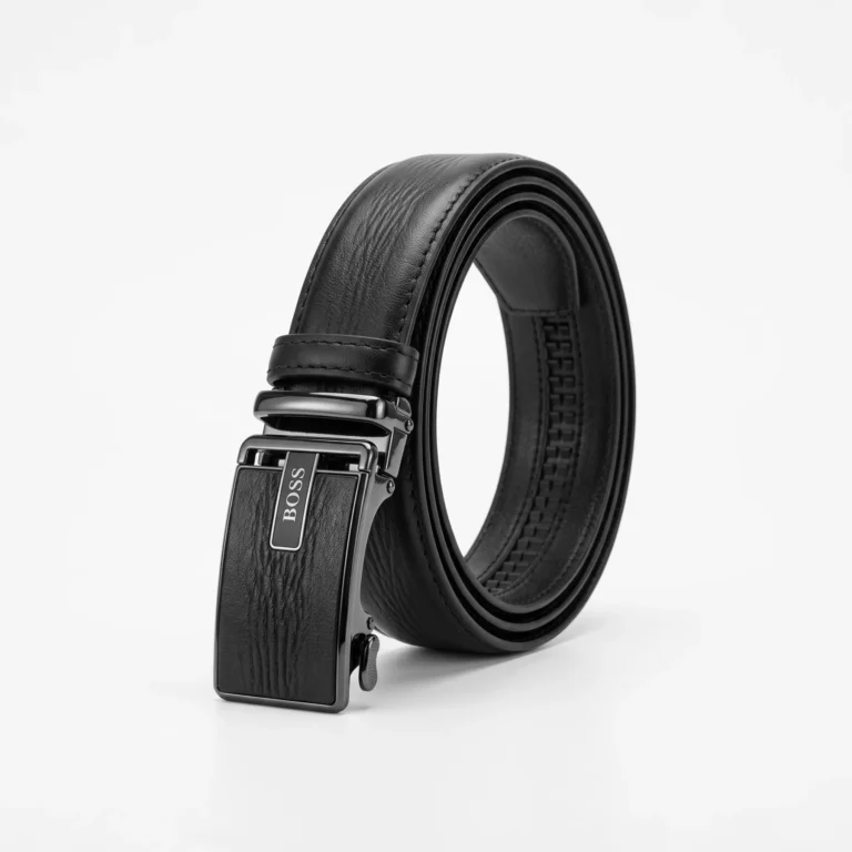 Automatic Ratchet Buckle Genuine Leather Belt for Men — Black