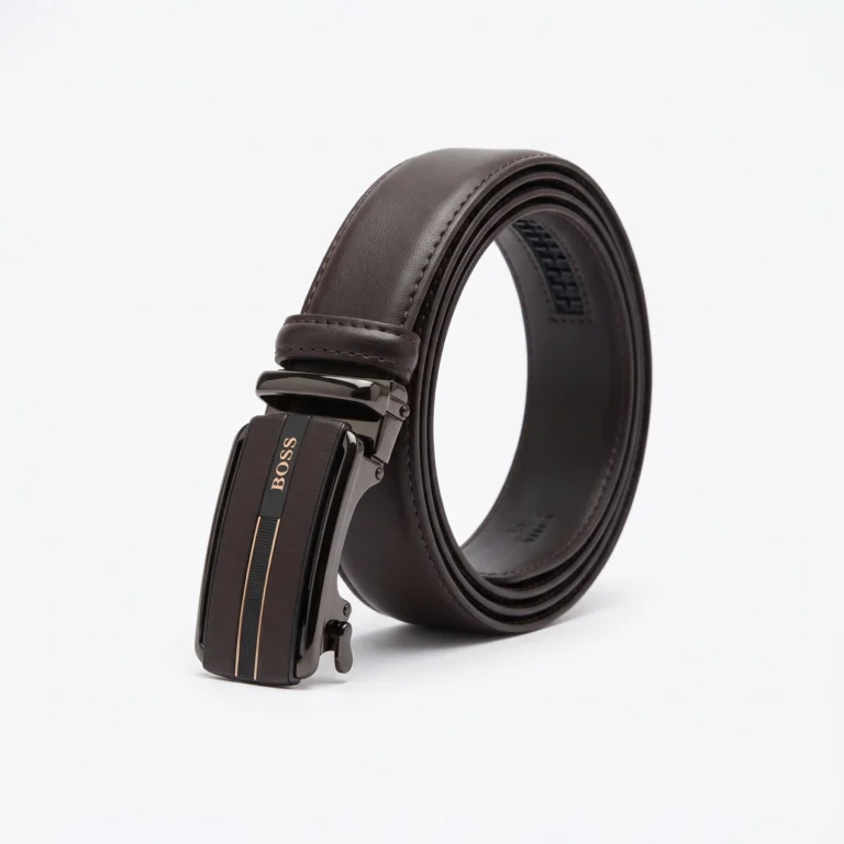 Automatic Ratchet Buckle Genuine Leather Belt for Men — Coffee Tan