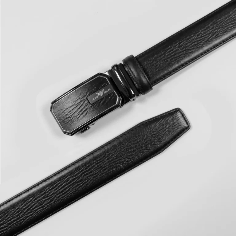 Automatic Ratchet Buckle Genuine Leather Belt for Men — Black (Design 33) – view 2
