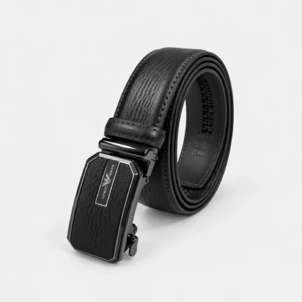 Automatic Ratchet Buckle Genuine Leather Belt for Men — Black (Design 33)