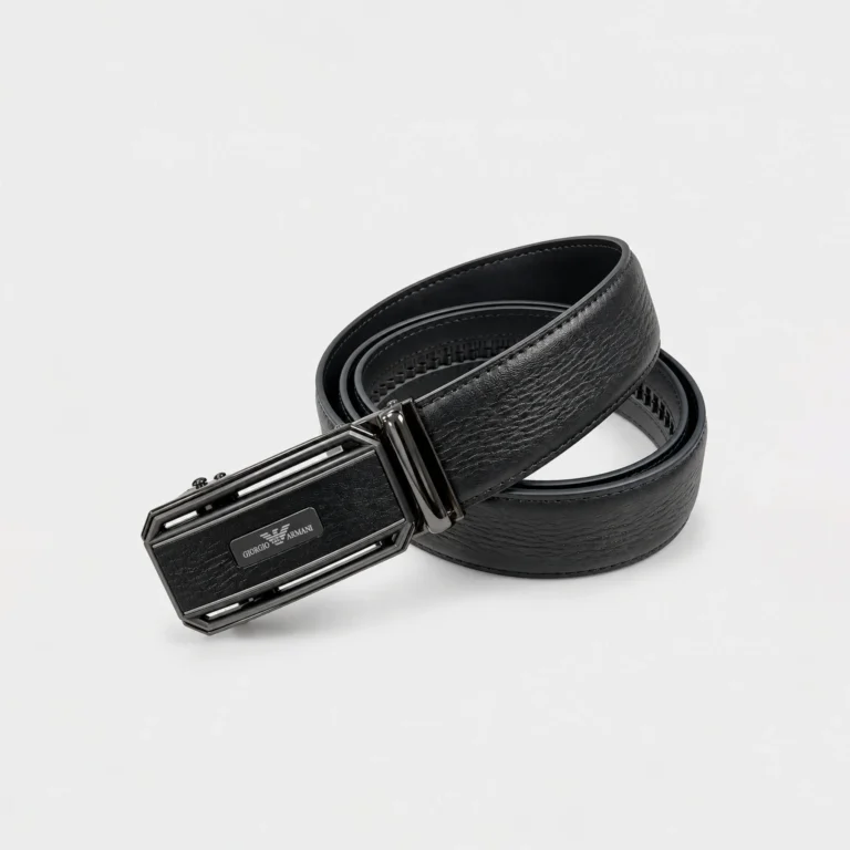 Automatic Ratchet Buckle Genuine Leather Belt for Men — Black (Design 36) – view 2