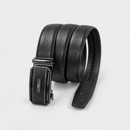 Automatic Ratchet Buckle Genuine Leather Belt for Men — Black (Design 36)