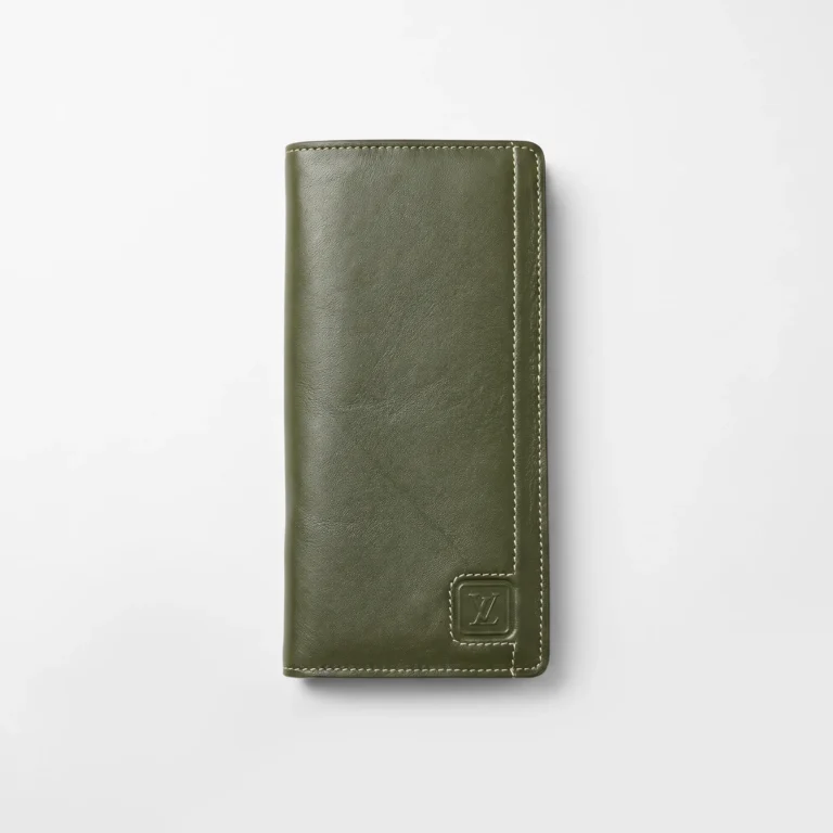 Long Bifold Genuine Leather Wallet — Olive Green - Image 1
