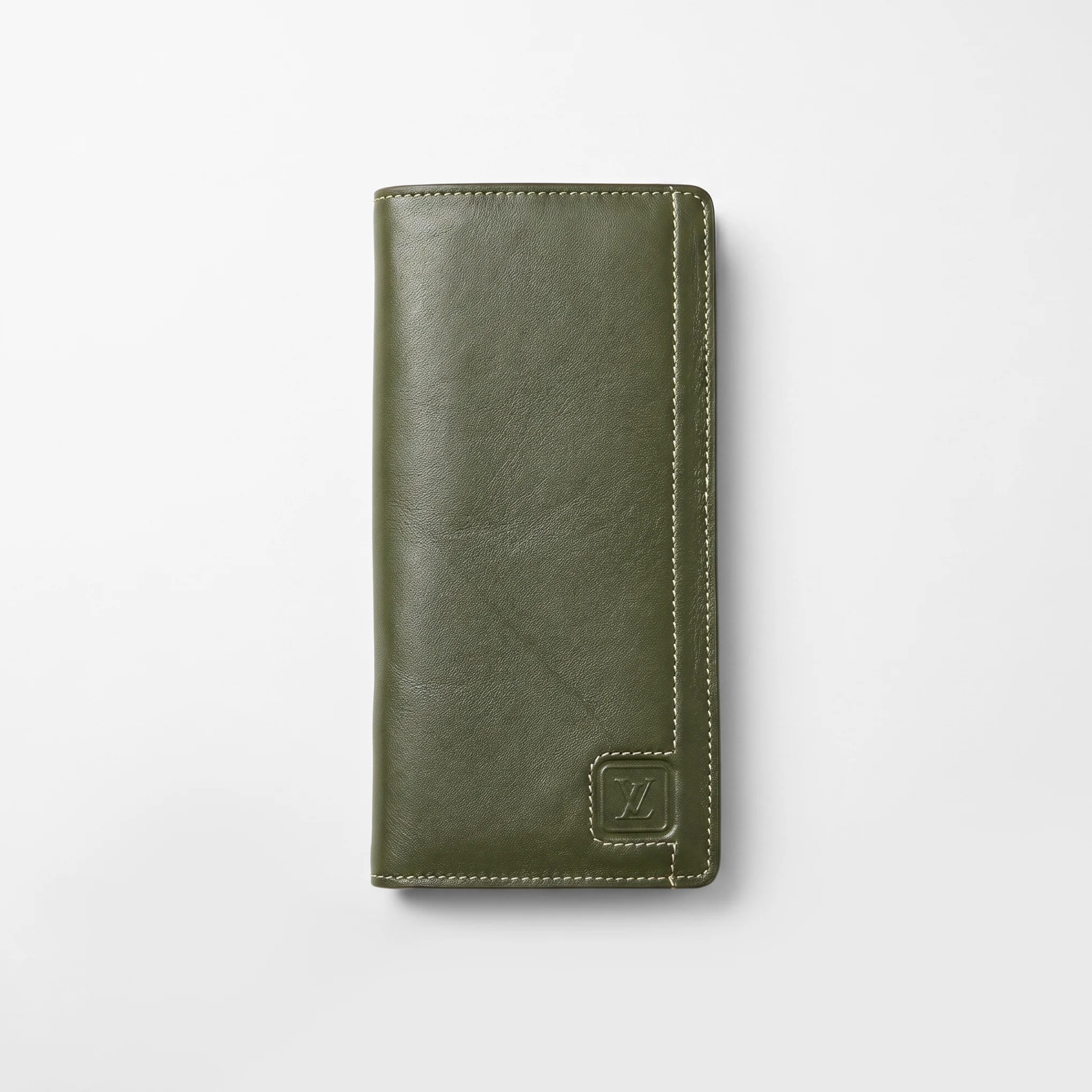 Long Bifold Genuine Leather Wallet — Olive Green - Image 1 Long Bifold Genuine Leather Wallet — Olive Green - Image 1