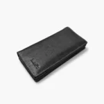 Pebble-Grain Leather Long Wallet — Black with Center Zipper - Image 1