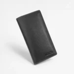 Pebble-Grain Leather Long Wallet — Black with Center Zipper - Image 2