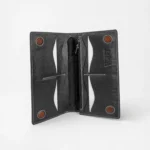 Pebble-Grain Leather Long Wallet — Black with Center Zipper - Image 5