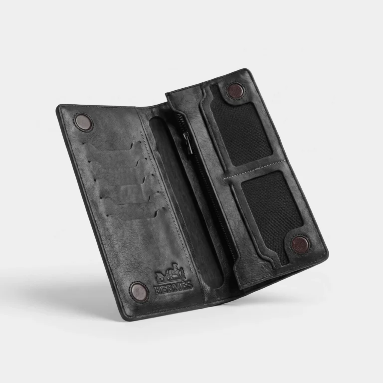 Premium Genuine Leather Long Wallet — Black - Image 2