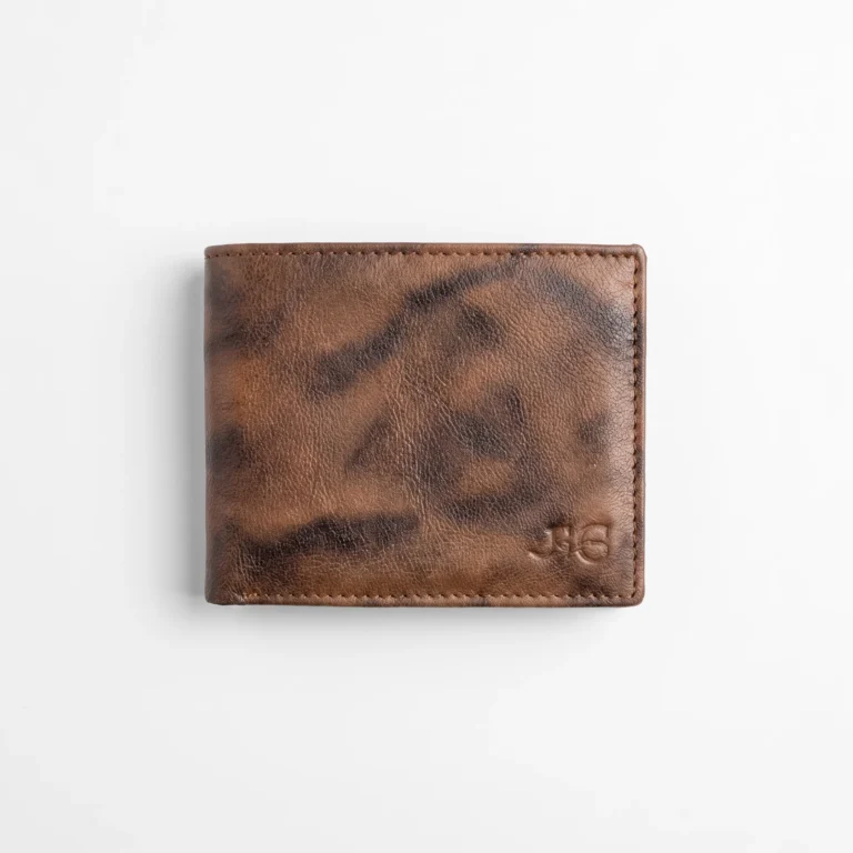 Vintage Distressed Leather Bifold Wallet — Tan Brown - Image 1