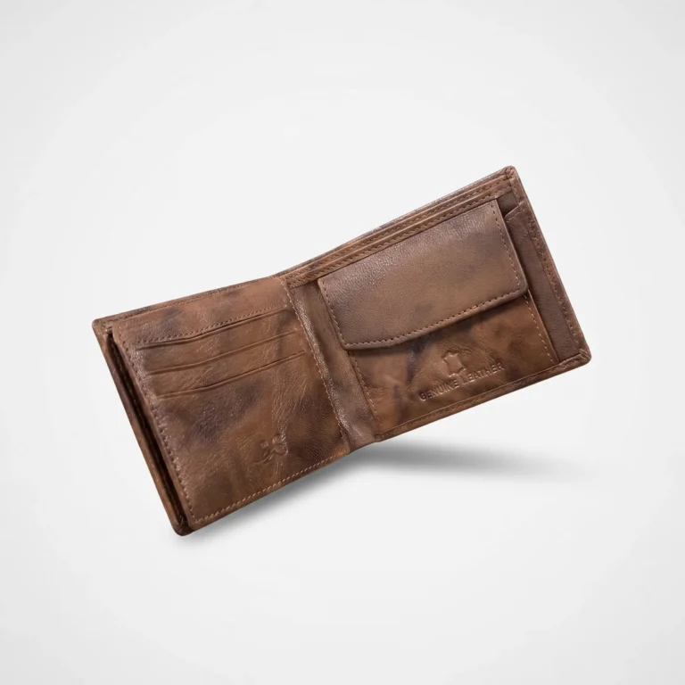 Vintage Distressed Leather Bifold Wallet — Tan Brown - Image 2